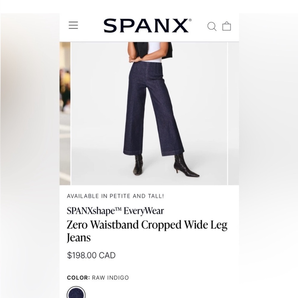 NWT SPANXshape™ EveryWear Zero Waistband Cropped Wide Leg Jeans sL